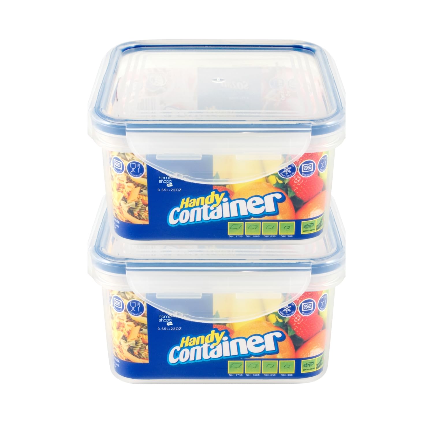 Homeshopa.com Blue Homeshopa Square Airtight Food Storage Plastic Container, 2 Pack 650Ml Kitchen & Pantry Organisation Canisters, Leakproof Stackable Reusable, Microwave, Dishwasher & Freezer Safe