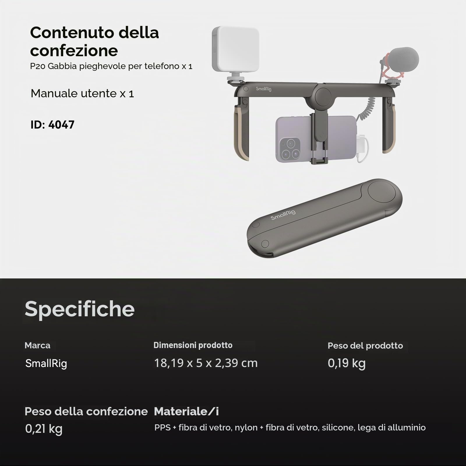 SMALLRIG Smartphone Video Rig Pieghevole, Phone Rig per Vlogging per Videomaker per iPhone 15/14/13/12 Pro Max per Samsung S10+ S10 S9 per Huawei P30 Pro e Altri Telefoni Android - 4047