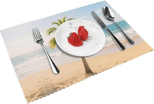 Rectangular Placemats Set of 4, Heat Resistant Palm Trees Printed Kitchen Dining Table Mats