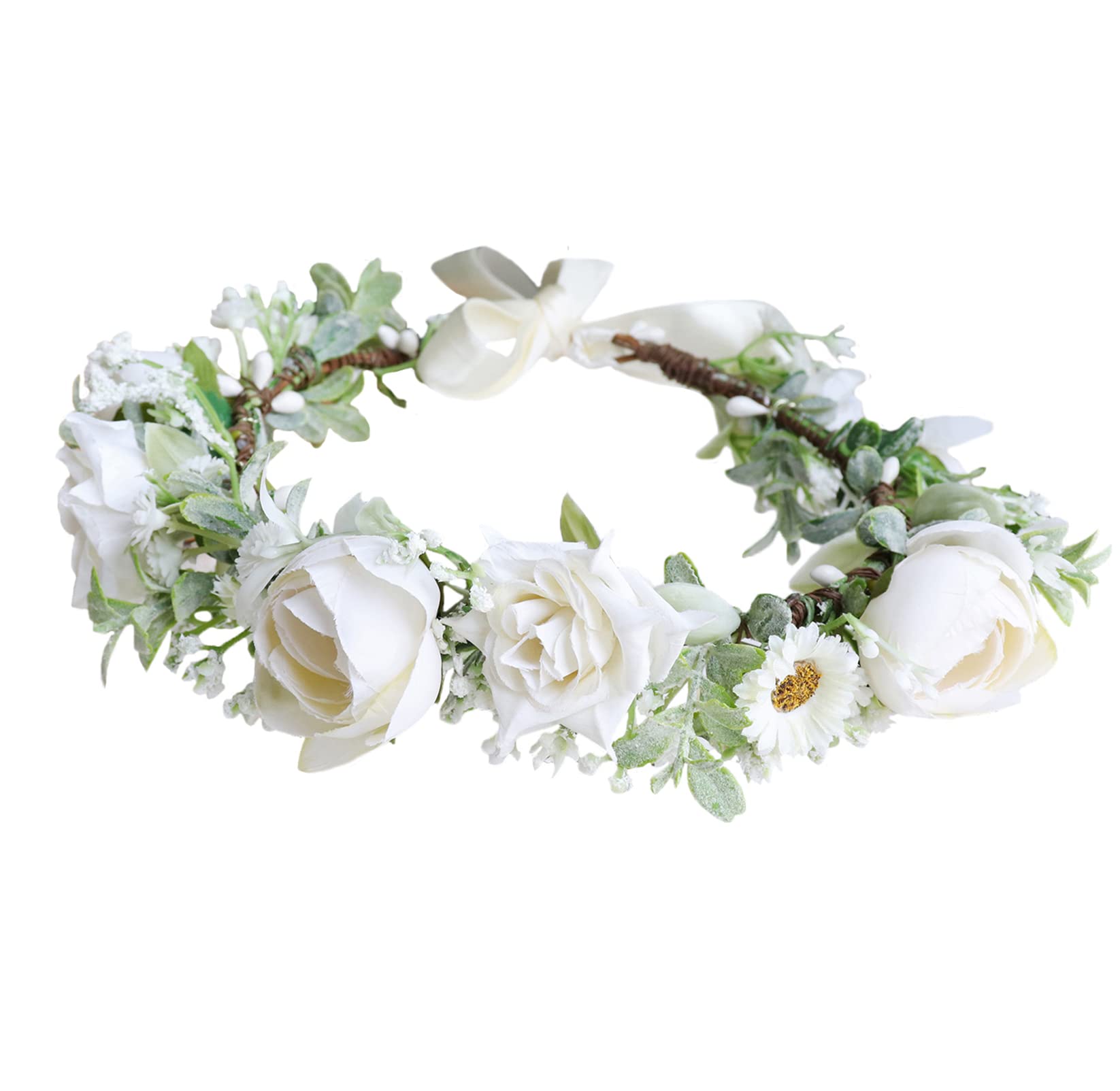 Trepveter Wedding Floral Crown Flower Crown Women Floral Headband Flower Headpiece Halo Cosplay Halloween Bridal Wedding Photo Props Renaissance Party