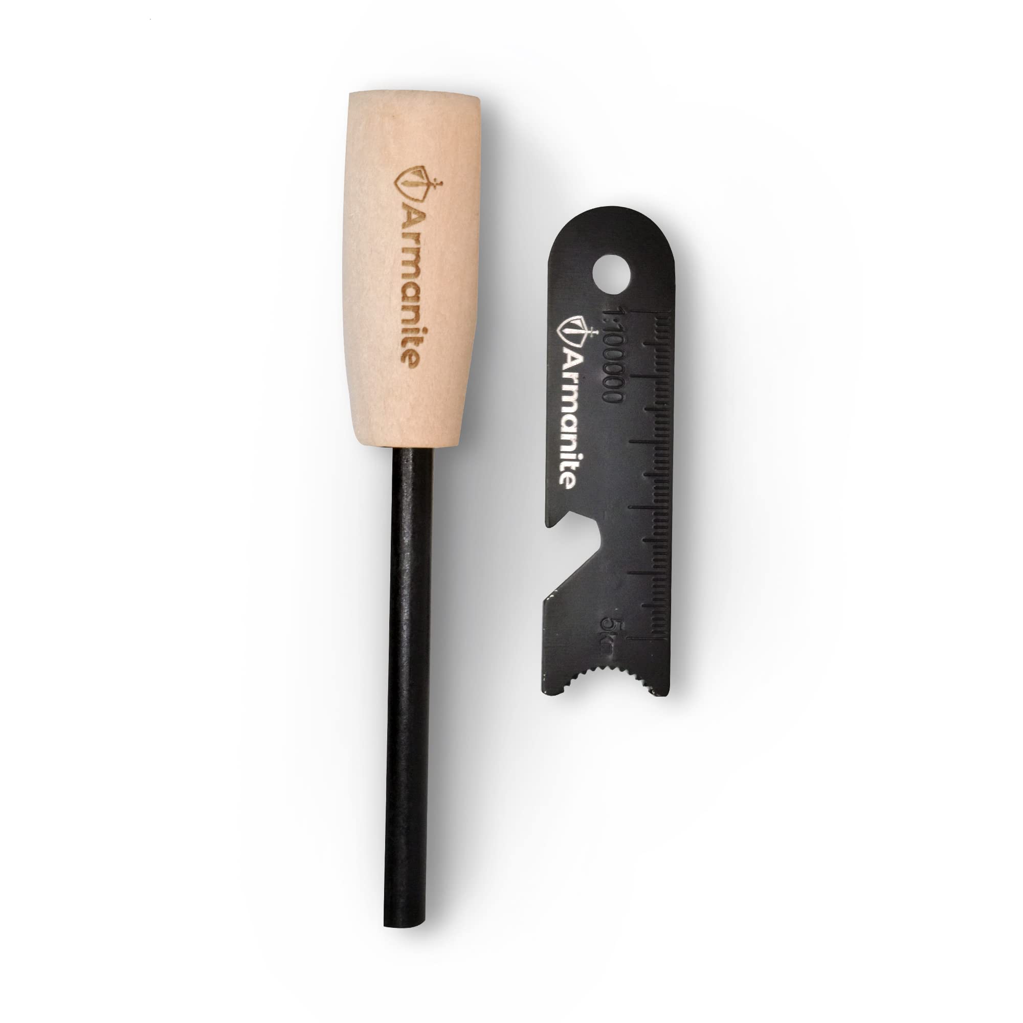 Armanite Fire Starter, Easy to Use Flint and Steel Fire Starter Kit, Flint Fire Starter, Portable & Compact Fire Kit with Ferro Rod, Wooden Handle, & Lanyard, Essential Survival Gear and Equipment