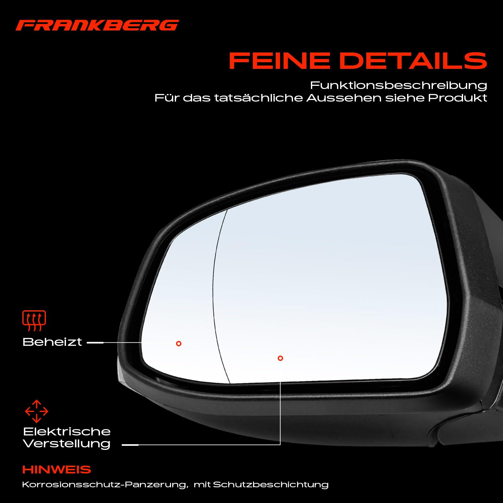 Frankberg Elektrisch Außenspiegel Aussenspiegel Links 6-polig &-Beheizbar &-Manuell einklappbar &-Blinklicht Kompatibel mit Focus II 2008-2011