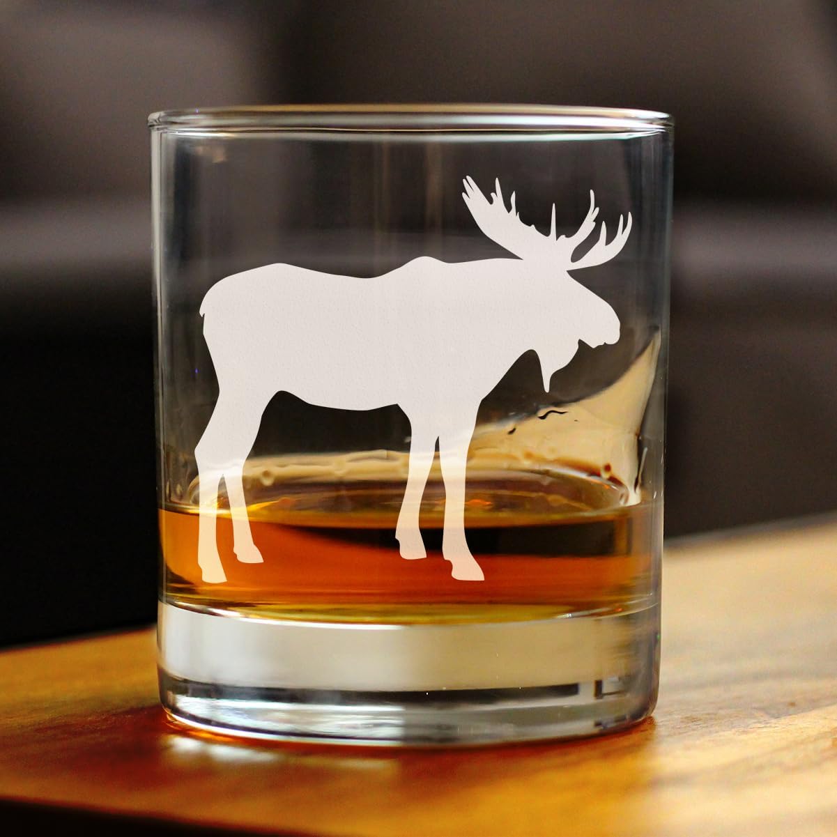Custom Moose Personalized Whiskey Rocks Glass - Cabin Themed Gifts or Rustic Decor for Men and Women - Fun Whisky Drinking Tumbler - 10 oz