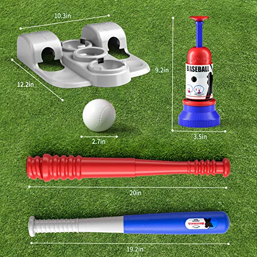 Baby Home T-Ball Set For Toddlers And Kids, 2 In 1 Adjustable Batting Tee & Automatic Pitching Machine, Kids Baseball Tee With 6 Balls, Outside Tball Games Gifts For 3-12 Year Olds Kids, Boys, Girls #TOP5