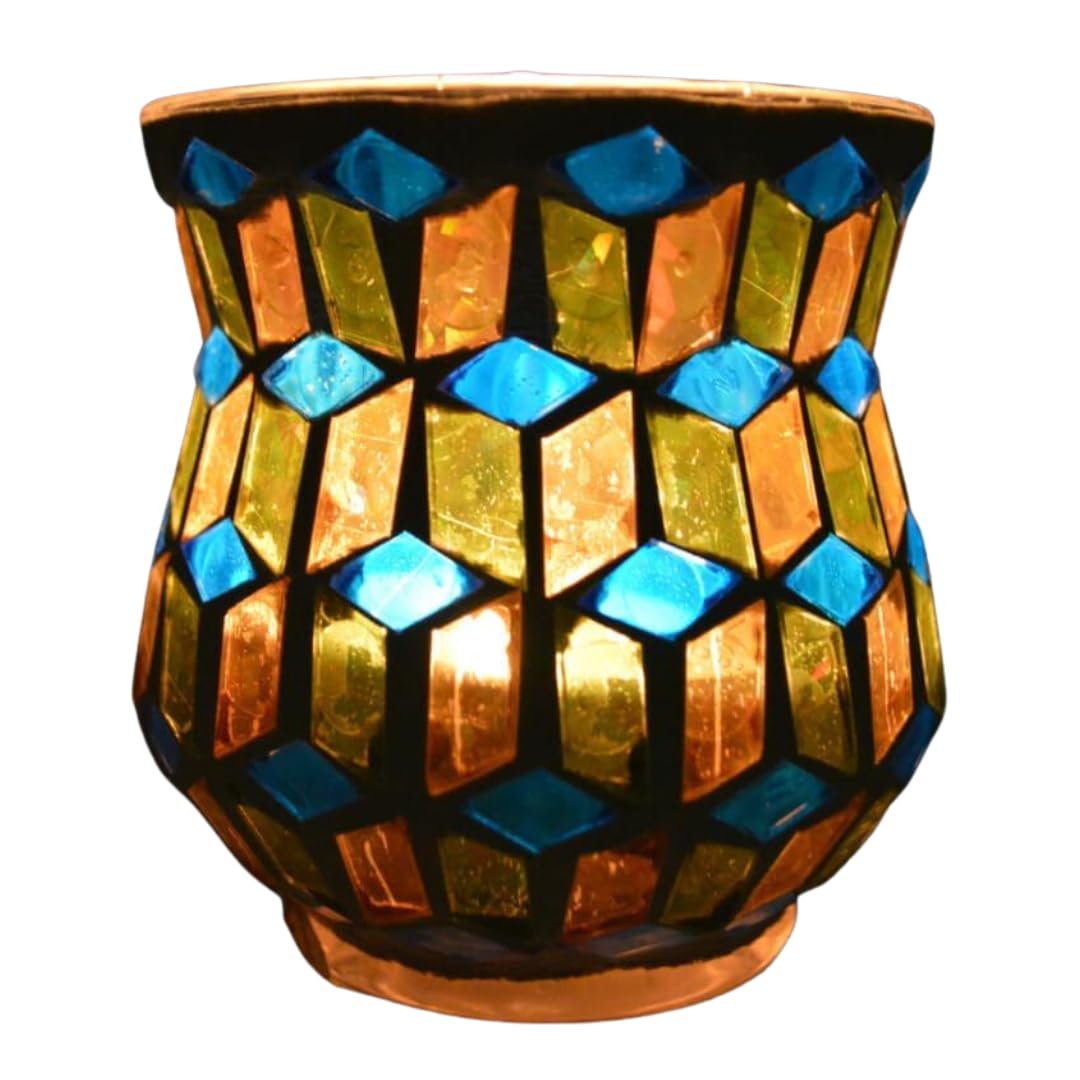 Cello Emerald Tiffany Flared Mosaic Tea Light Holder. Votive & LED Candles Tea Light Candle Holders. Decorative Home Accessories. Tealight Candles Home Decor. Candle Holder Candles Gifts for Women.