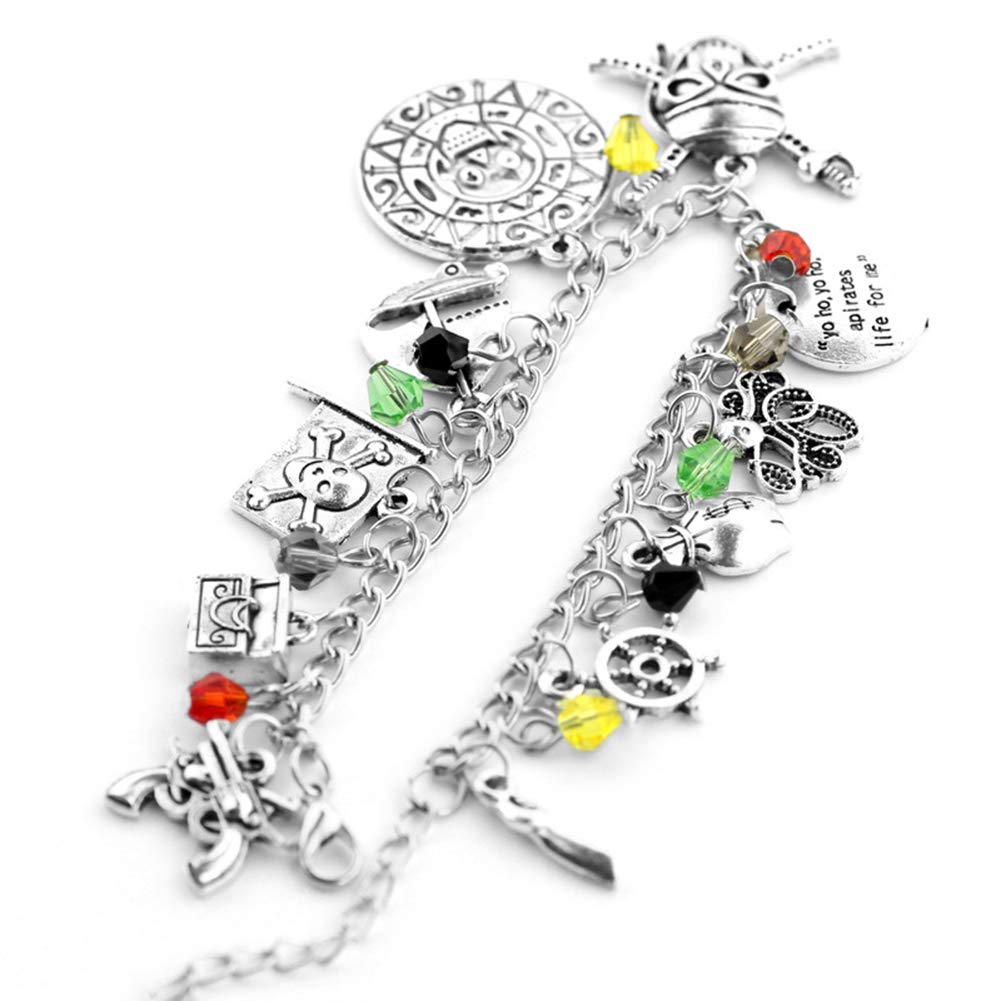 Anime One Piece Charm Bracelet with Pirates of The Caribbean Pendant Jewelry Gift for Women Cosplay Costume (Straw Hat)