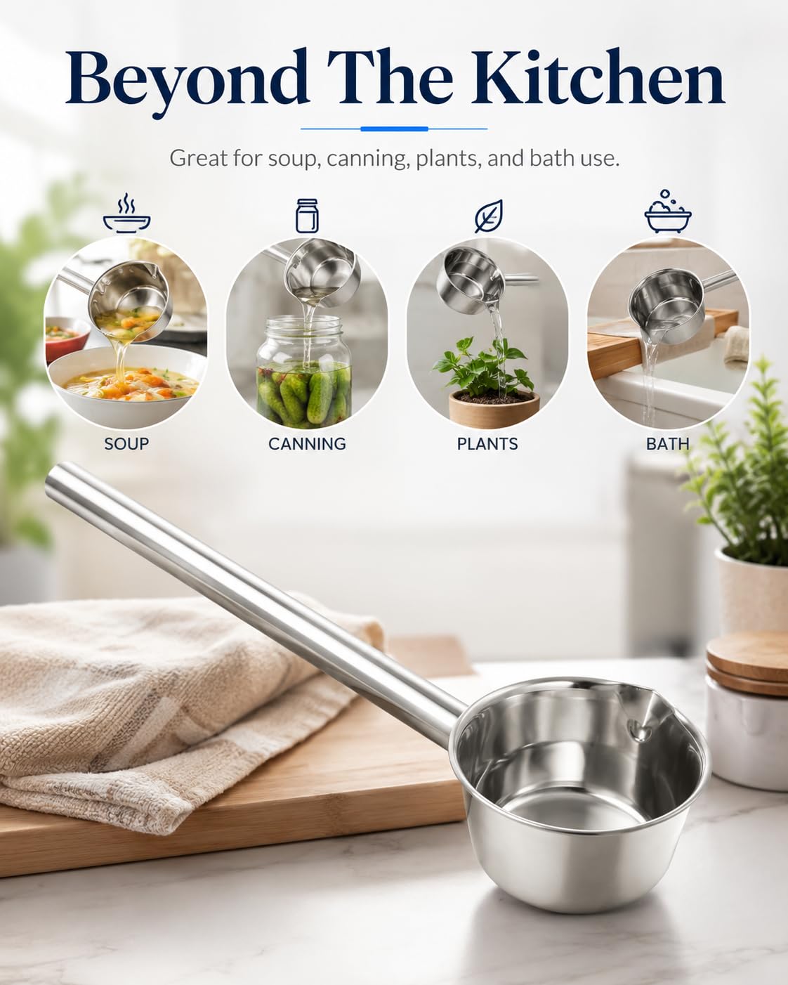 PRETYZOOM Cuchara de baño de metal de acero inoxidable, cucharón de mango largo, cuchara de baño, cucharón de agua, cuchara de riego de jardín, cuchara de sopa, cucharón de agua, cucharón de agua,