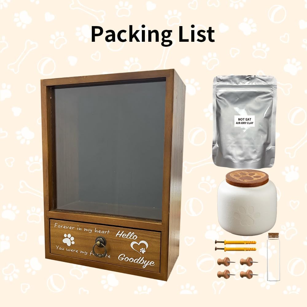 Pet Memorial Shadow Box 9.25x13 Memorial Gift Frame Pet Urn for Ashes Display Case for Dogs & Cats Remembrance Memory Keepsake with Mini Pet Urns