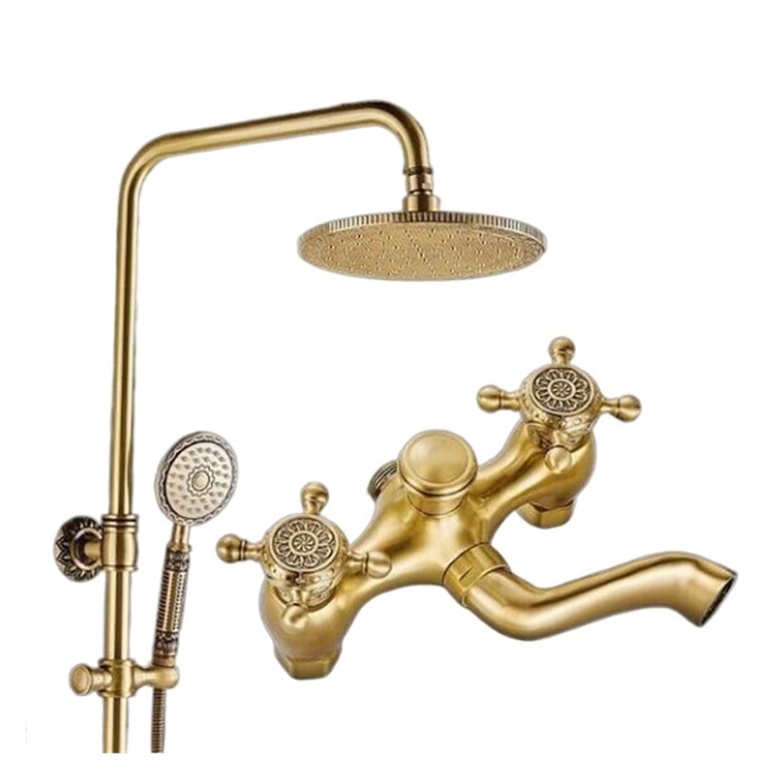Antique Brass Carving Rainfall Shower Sets Faucet Mixer Tap Tub Faucet Brass Bath & Shower Faucet Set Bathtub Faucet Easy to Install
