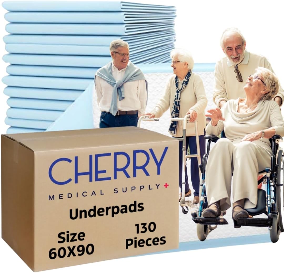 Cherry Medical Supply 130-Pieces Packed in 13 Pouches 60 cm x 90 cm XL Disposable Underpads, Incontinence Pads, Chux, Bed Covers, Puppy Training, Super Absorbent Protection for Kids Adults Elderly