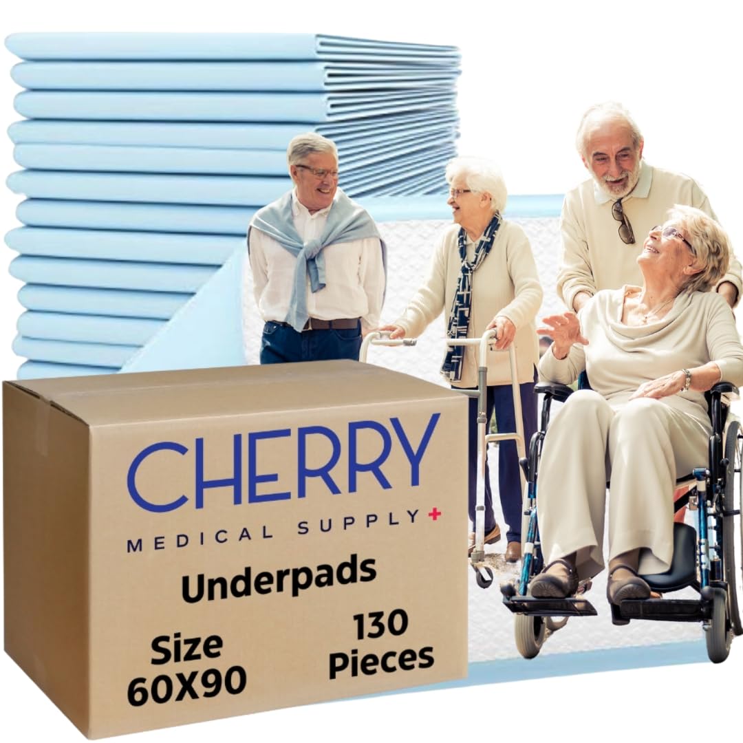 Cherry Medical Supply 130-Pieces Packed in 13 Pouches 60 cm x 90 cm XL Disposable Underpads, Incontinence Pads, Chux, Bed Covers, Puppy Training, Super Absorbent Protection for Kids Adults Elderly