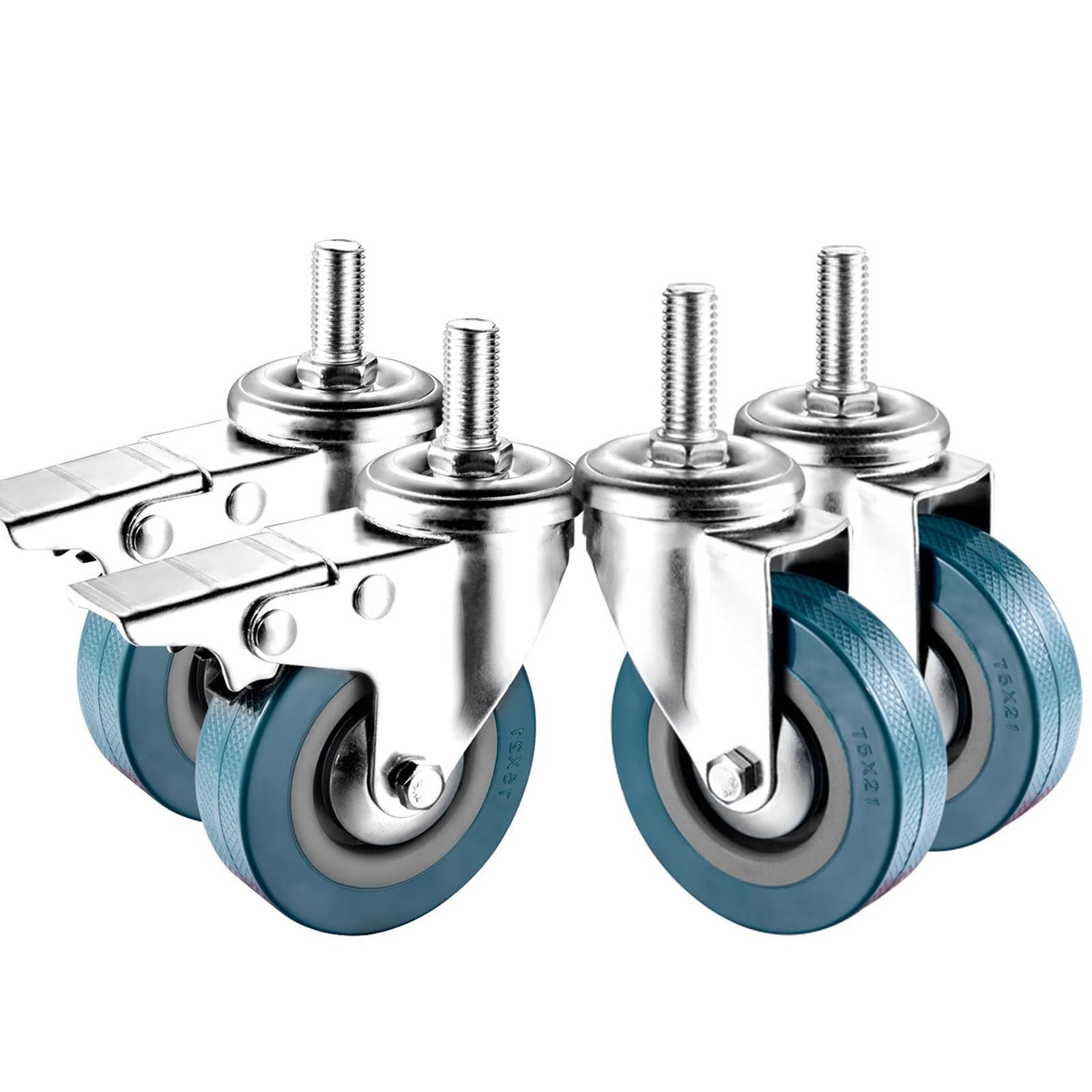 GYRAZXS Silent Rolling Wheels 4-Pack Safety Locking Cs with Brake M10 M12 No Floor Marks 80kg Load Capacity Ideal for Carts Furniture Toolboxes Workbenches