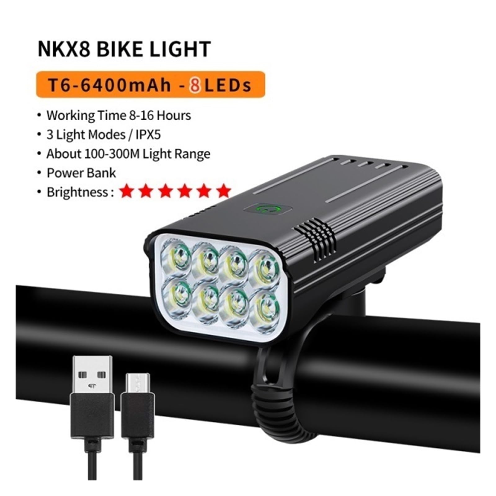 1 Juego de Luces de Bicicleta Recargables USB 3600 LM.