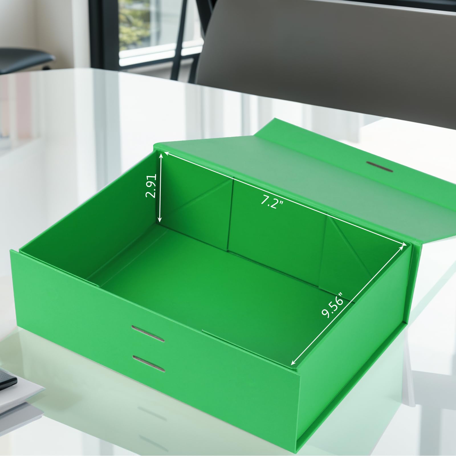 Shindel Luxury Gift Box with Lid - 10.5" x 7.5" x 3.1", Green, Magnetic, Bridesmaid Box with Ribbon and Greeting Card