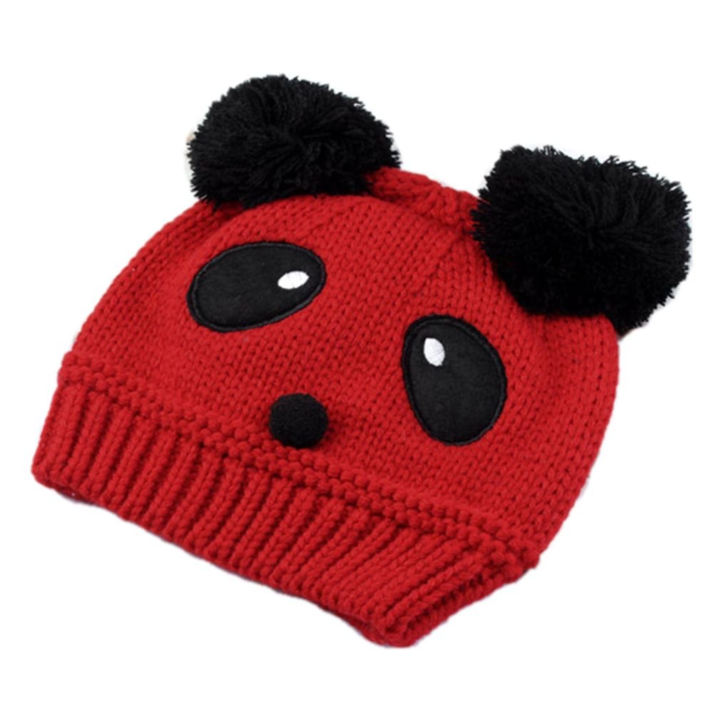 Mignon Panda Bonnet Chapeaux Casquette Crochet Tricot Chaud Hiver 5 mois à 3 ans Enfant Bébé (Rouge)