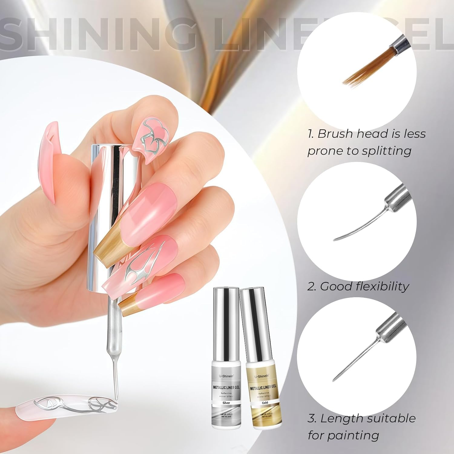 Silver Metal Mirror Painting Gel Nail Polish, 3D Nail Art DIY | Metal painted drawing gel, 3D effect, curing required, long-lasting high-shine mirror reflection, for DIY & salon nail art