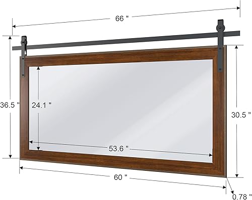 Miniatura 2 de ROOMTEC Espejo de baño de granja de 66 x 36.5 pulgadas, espejo de pared rústico con marco de madera para baño, entrada
