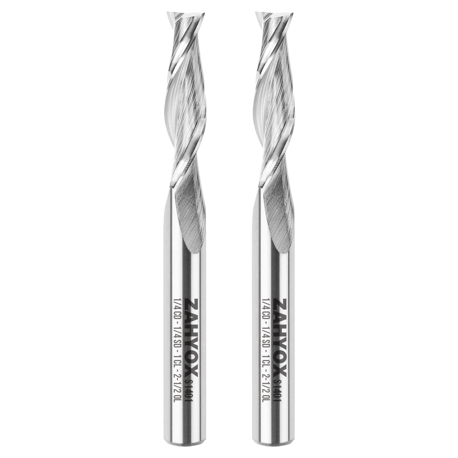 ZahyoX 1/4 Inch Shank Upcut Spiral Router Bit, Solid Carbide Straight CNC End Mill for Wood, 1/4 Dia x 1 CL x 2-1/2 OVL, 2 Pack