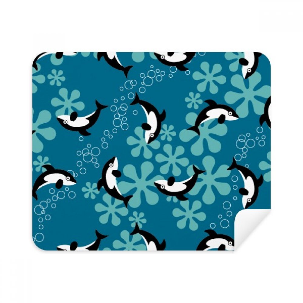 Cartoon Dolphins Whales Blue Waves Cleaning Cloth Screen Cleaner 2pcs Suede Fabric