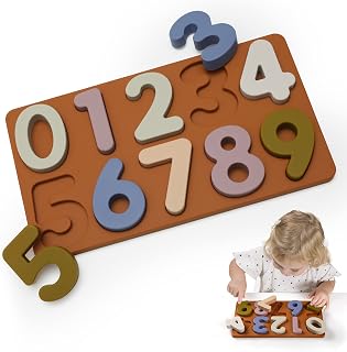 Macabaka Silicone Number Shape Puzzles Toy with Soft Board, Number Shape Sorter Counting Game, Montessori Preschool Early Education Learning Toy for Boys and Girls