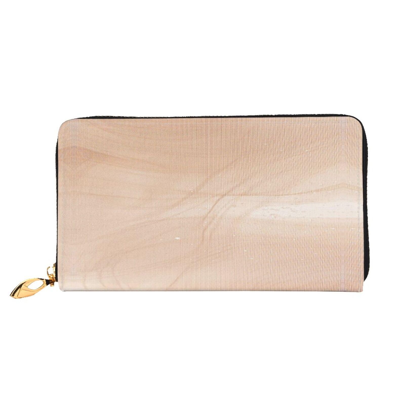 Cartera larga grande de piel con cremallera, color amarillo claro