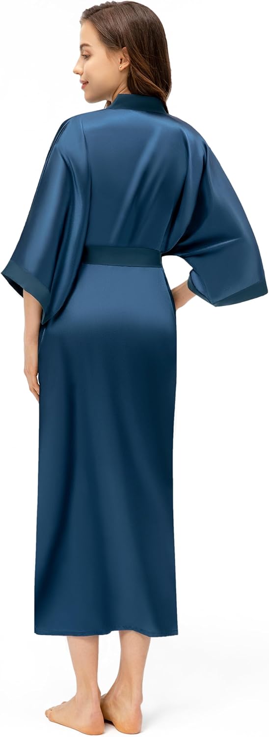 PRODESIGN Satin Kimono Robe Women Long Silky Kimono Bathrobe Sleepwear Wedding Bridesmaid Robe - Image 4