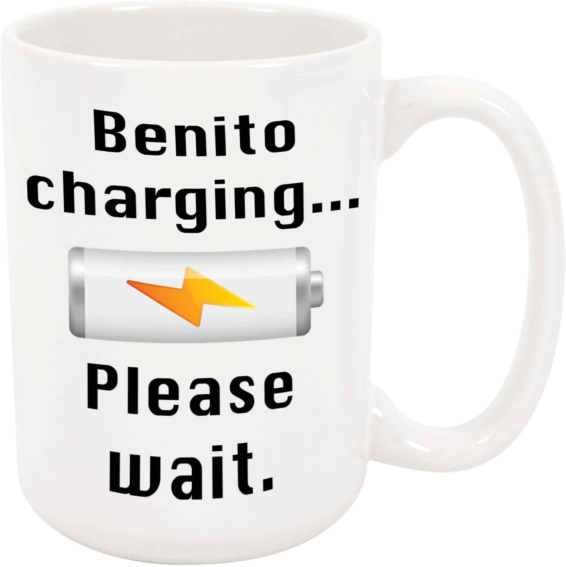 Benito Charging Coffee Mug - Personalized Ceramic Cup with Name, Custom Mug, Customized Birthday/Christmas Gift, Holiday Present, 11 Oz