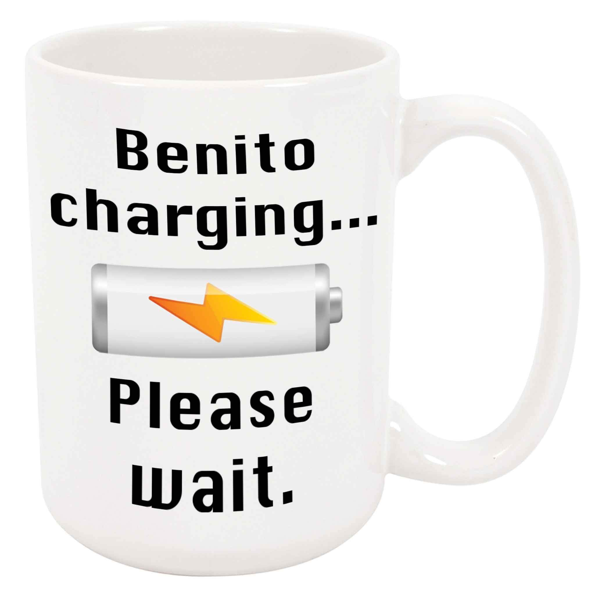 Benito Charging Coffee Mug - Personalized Ceramic Cup with Name, Custom Mug, Customized Birthday/Christmas Gift, Holiday Present, 11 Oz