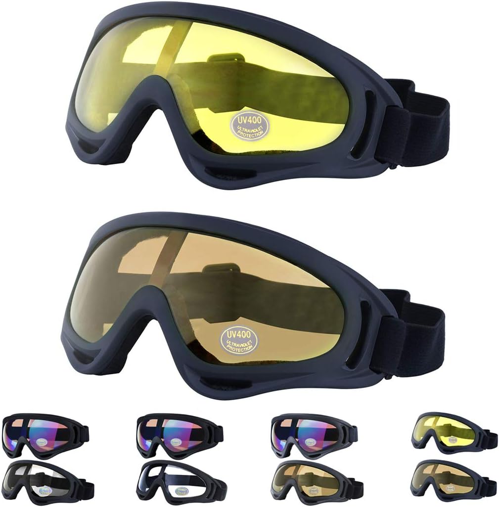 Outgeek Ski Goggles, 2-Pack Skate Glasses with UV 400 Protection Windproof and Dustproof for Snowboard Motorcycle Bicycle
