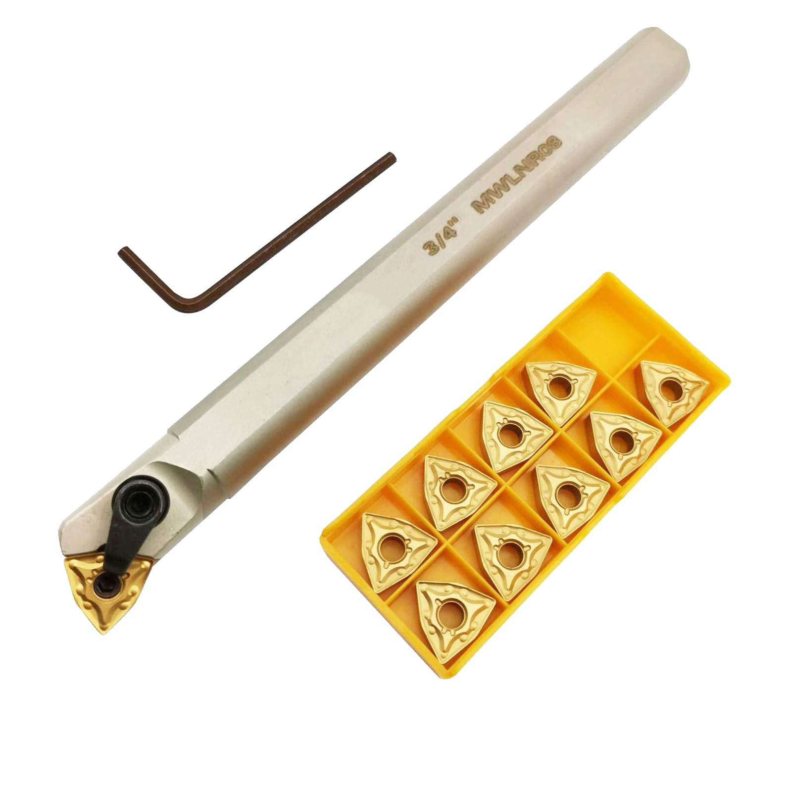 Herramienta de Torneado de 3/4 ", Herramienta de Torneado Torno de Acero Metálico Boring Bar Holder S20R-MWLNR08 con 10pcs Insertos de Carburo, Portaherramientas de Torneado, Inserto Indexable WNMG432