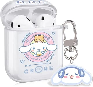 DiyGody Cute Dog Case for Airpods 2/1 with Funny Kawaii Doggy Keychain for Women Girls Kids, Unique Design Anime Pattern Clear Protective Soft Silicone Airpod Cover for AirPods 1 & 2