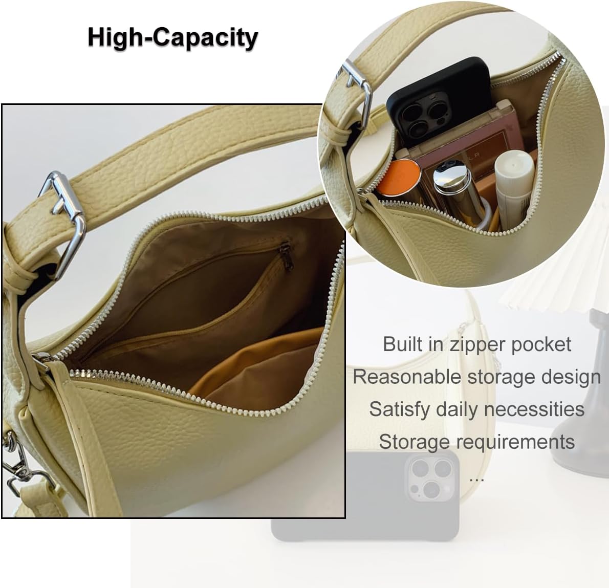 Crescent Shoulder Bag for Women PU Leather Crossbody Purse Stylish Hobo Handbag with Adjustable Strap for Travel Daily Use - Image 7