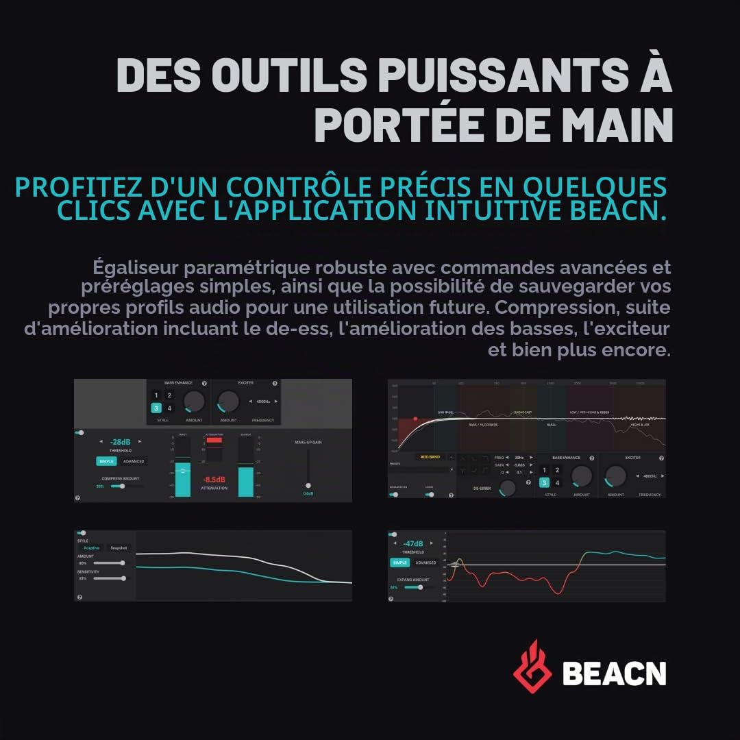 BEACN Microphone USB Dynamique Foncé pour PC | Micro Professionnel pour Podcast, Jeu, Streaming | Qualité Studio pour YouTube, Twitch