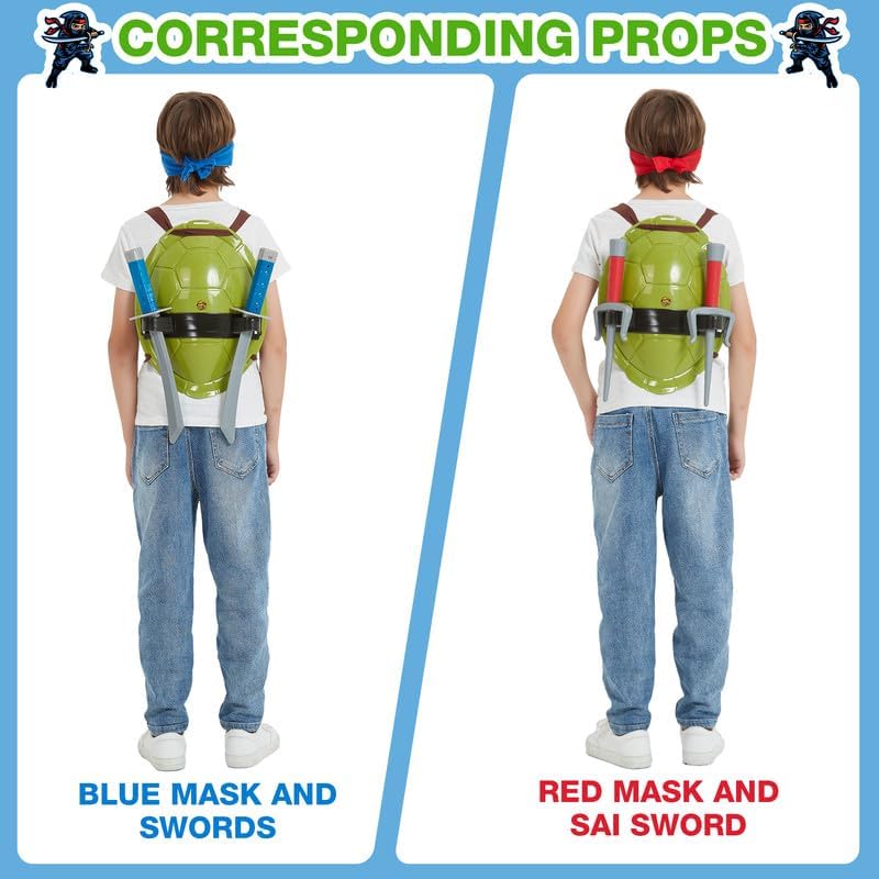 Superhero Ninja Cosplay Costume with Toy Weapons, Eye Masks and Shell for Kids Children - Image 2