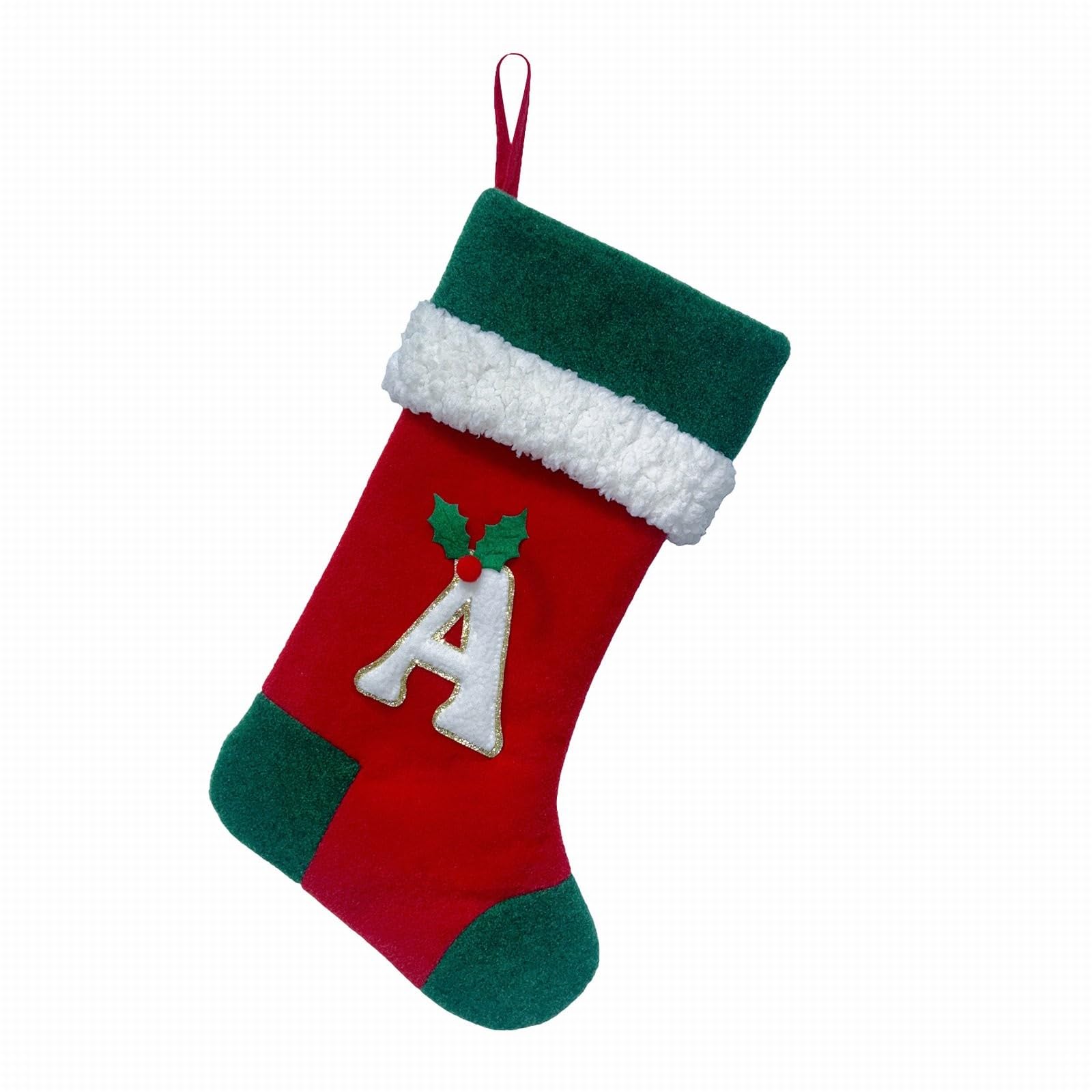 18 Inches Monogram Christmas Stockings With Letters Large Soft Christmas Stockings Red Velvet With White Soft Plush Cuff For Christmas Xmas Tree Holiday Fireplace Family Decor Gifts (A)