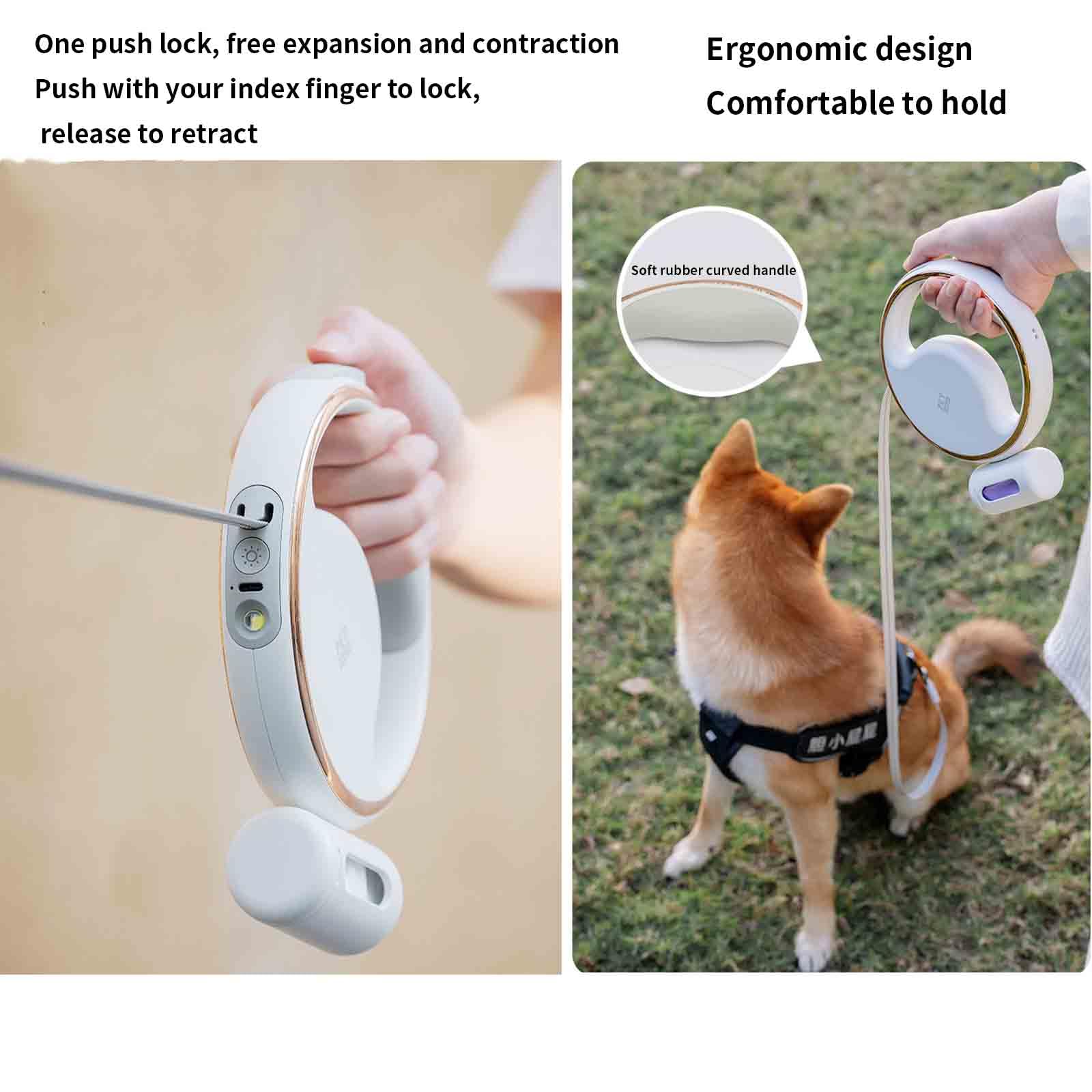 Correa Perro Extensible Grande Larga Correa para Perros 3 Metros Retractil Medianos Cordón Ajustable Gancho Telescópico Iluminación LED Caja De Bolsa De Basura Extraíble (White)