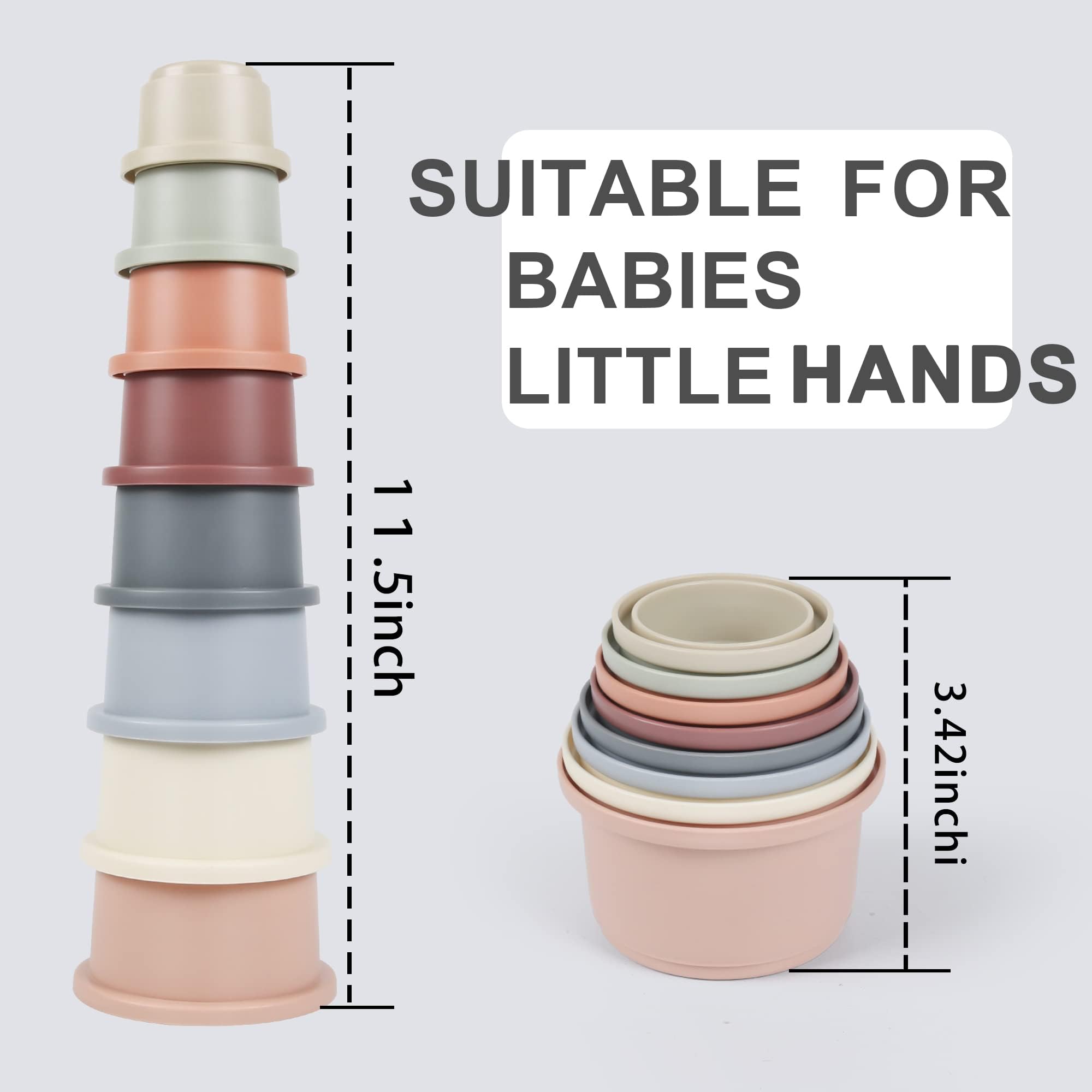 Vasos apilables para bebés, juguete de baño Montessori para niños pequeños de 1 a 3 años, 8 vasos apilables con números para bebés de 6 a 12 meses, baño educativo temprano al aire libre, regalo 8