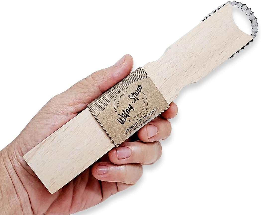 WitnyStore Kitchen Tool 7¼" Wooden Handle Stainless Steel Coconut Grater Shredder Traditional Style - Thai Cooking Utensils Multipurpose Portable Hand-Held Cookery Equipments for Food Fruit Vegetable