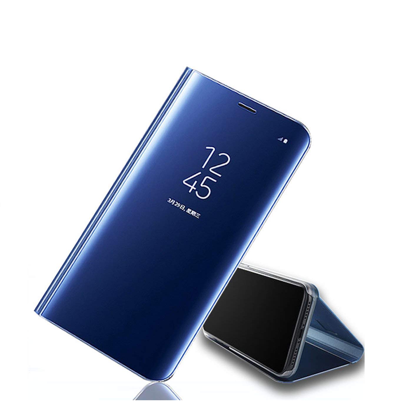 Johra Mirror_Leather_Blue_Samsung_J8 Flip Cover for Samsung Galaxy J8