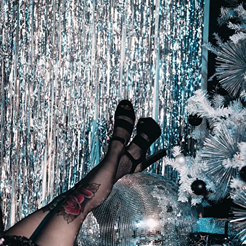 Image of 5 Pack Silver Fringe Backdrop 3.2ft x 8.2ft Silver Foil Fringe Curtains Party Tinsel Curtain Backdrop Streamers for Birthday Party Decoration Wedding Christmas Decoration (Silver)