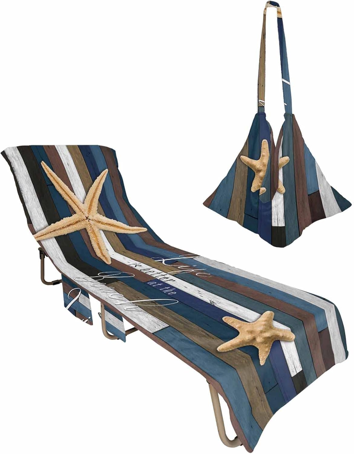Beach Chair Covers, Retro Starfish on The Wood Summer