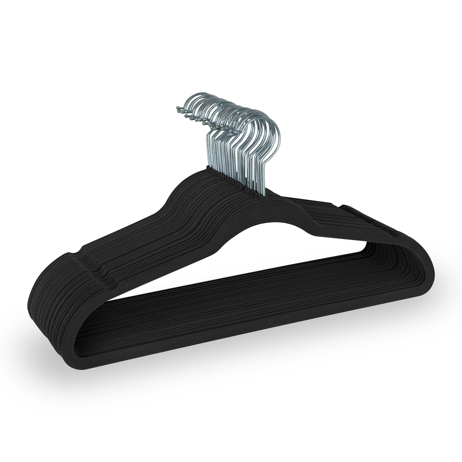 ECASA™ Black Velvet Hangers 25 Pack, Premium Clothes Hangers Non-Slip Felt Hangers, Sturdy Black Hangers Heavy Duty Coat Hangers, Durable Suit Hangers for Space Saving