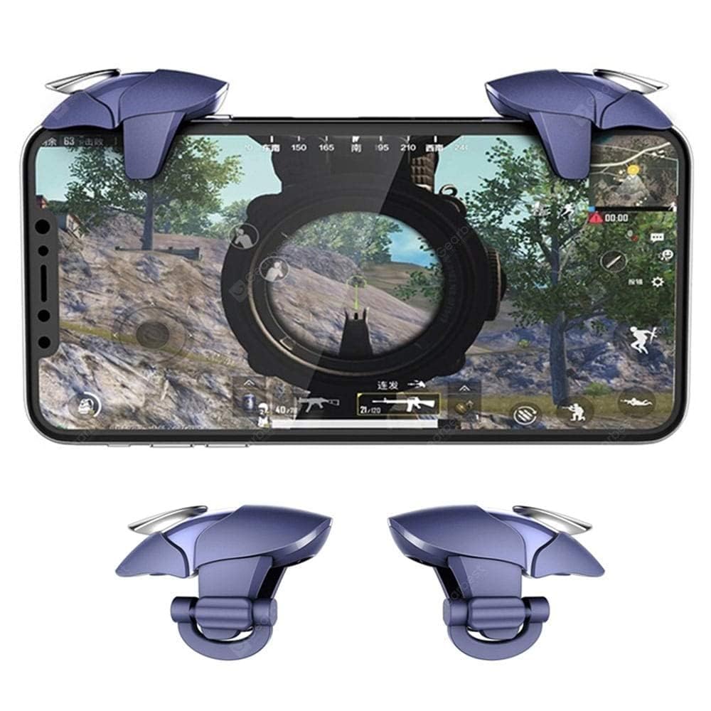 1 Pair Shark Model PUBG Metal Triggers Cum Gamepad Joystick for All Smarphones - (Deep Blue)
