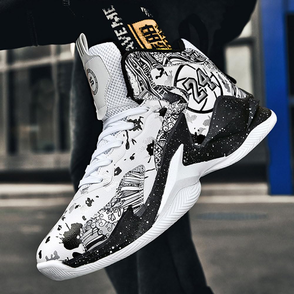 Hixingo Zapatos de Baloncesto Hombre Mujeres, Graffiti Zapatillas de Baloncesto Niño Zapatillas de Deporte de Caña Alta Unisex Zapatillas Sneakers Antideslizantes Zapatos Casuales Cómodos 35-45 EU