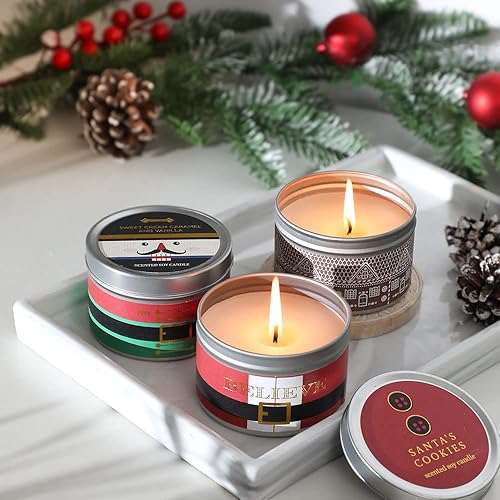 Juego de velas perfumadas de regalo para mujereshombres, 3 x 5 onzas, galletas de azúcar, soja natural, velas navideñas de larga duración