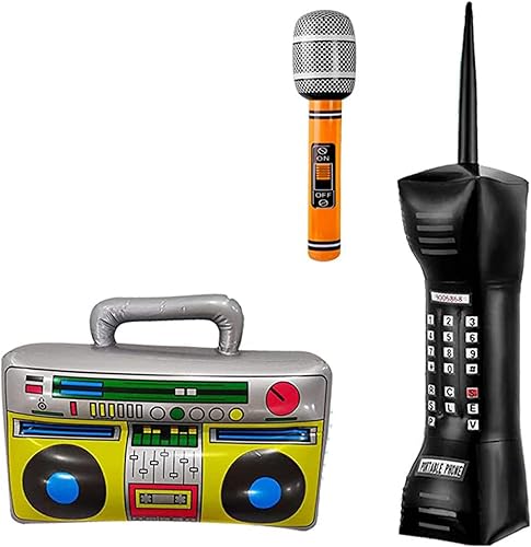 Miniatura 1 de Decoraciones de fiesta de los años 80 y 90, paquete de 3 micrófonos inflables de radio Boombox para teléfonos móviles para decoraciones de fiesta de