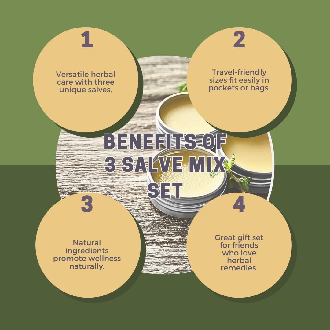 Three Salve Mix Set (1-2 oz each) | Includes Blue Vervain, Bug Salve & Healing Balm | All-Natural Herbal Remedies | Convenient Travel Sizes | Perfect for Soothing, Healing & Gifting (2 oz)
