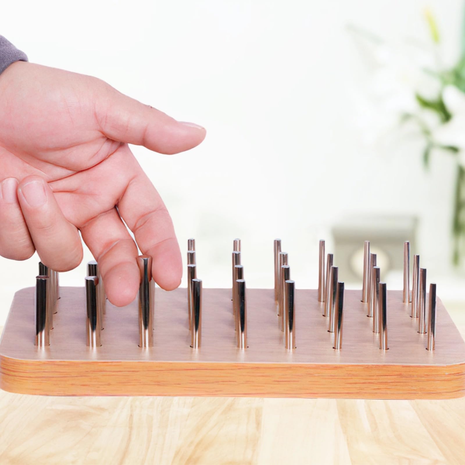Stecktafel aus Holz mit 36 Löchern zur Wiederherstellung von Schlaganfällen, Stahlstäbe für Koordination und Motorik, Heim- und Therapiegebrauch