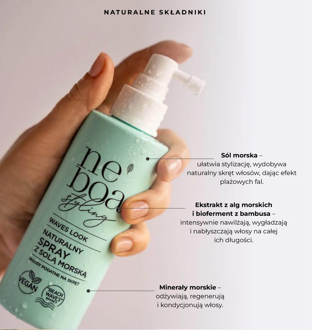 Neboa Styling Waves Look, Spray z Solą Morską do Stylizacji Włosów, Wegański, Efekt Plażowych Fal 175 ml