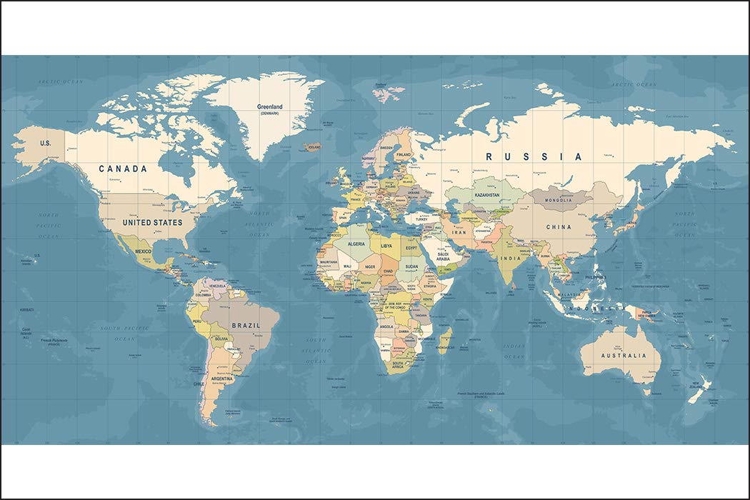 Muralo Fototapete Vlies Weltkarte, Staat, Land, Geografie, XXL - 240x360 cm